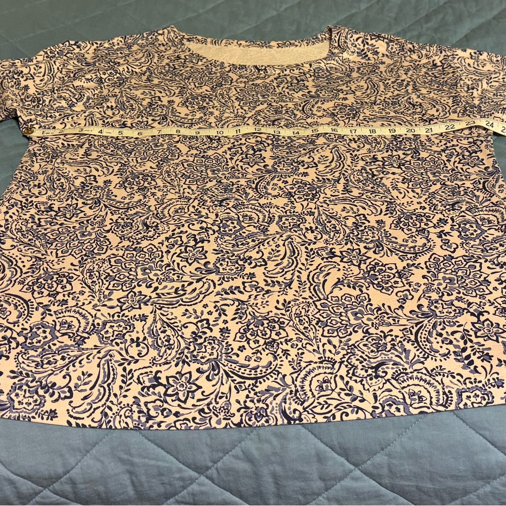 J. Jill Blue and Cream Luxe Supima Elbow Sleeve Tee - Picture 4 of 5